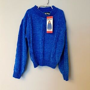 DKNY Girls’ Youth Chenille Sweater Royal Blue Soft Cozy Oversize Chunky Knit